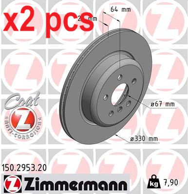 X2 PCS L&R SIDES REAR FITS BMW 3 320 E BRAKE DISC 150.2953.20 ZIMMERMANN