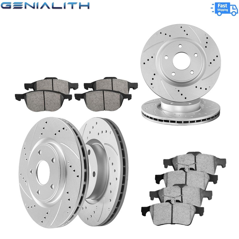 Front Rear Drilled Rotors Ceramic Brake Pads Kit for 2005-2011 2012 2013 Mazda 3