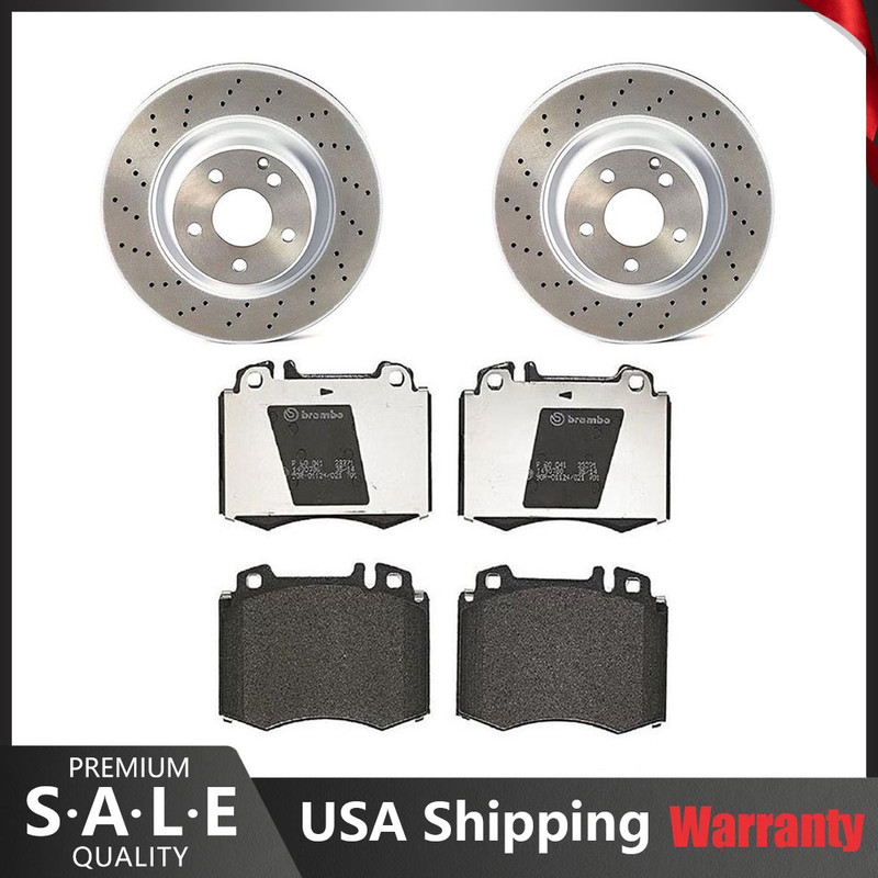 Brembo Front Brake Low Met Pads with Sensor Drilled Disc Rotors For MB W215 W220