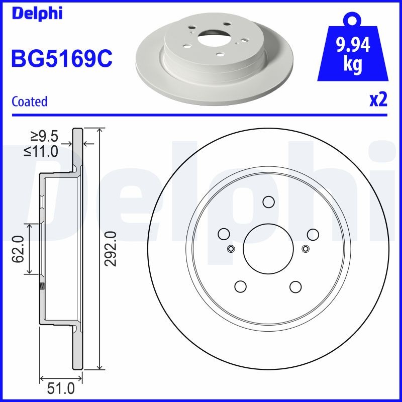 DELPHI BG5169C Brake Disc for TOYOTA