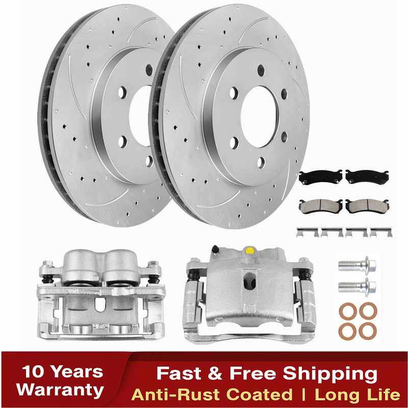 Front Disc Brake Rotor & Pads + Caliper for Chevy GMC Silverado Express Sierra