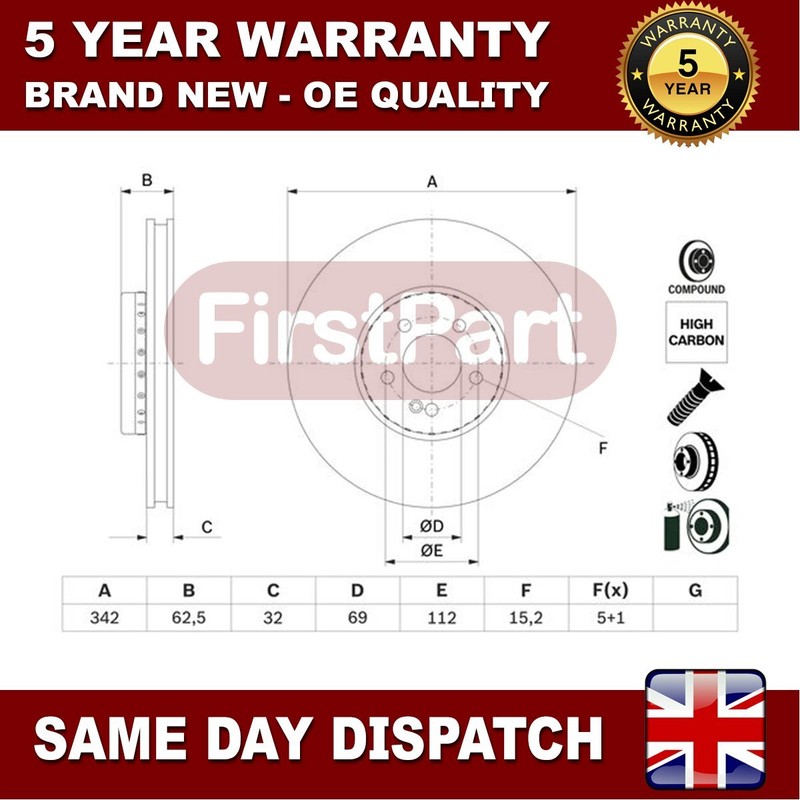 Fits Mercedes GLC 2015- Firstpart Front Brake Disc A0004212812 0004212812