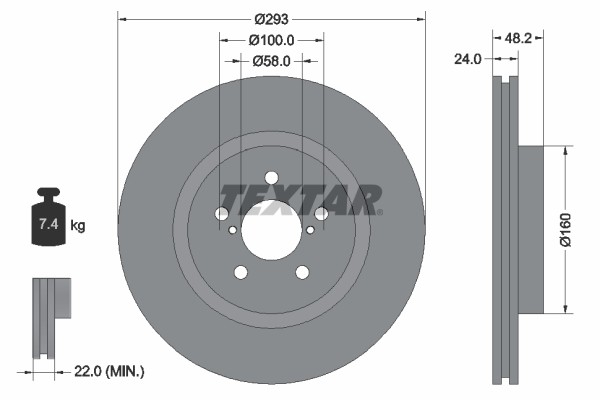 Textar 92327603 Brake Disc for Subaru