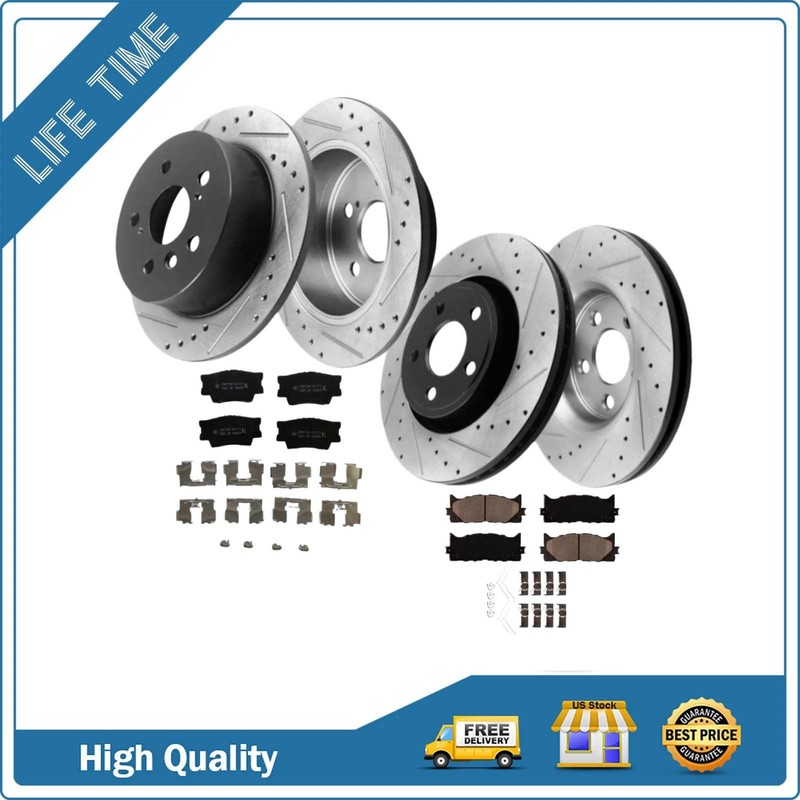 Front Rear Drilled Slotted Brake Rotors Ceramic Pads For 2012 2013 Toyota Camry