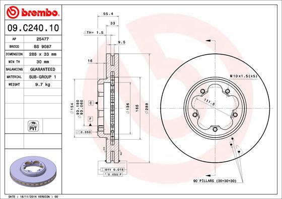 Brembo Front Brake Disc Fits Ford Transit Custom 1.0 2.0 D 2.2 dCi gallery