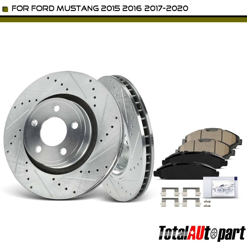 6x Drilled Brake Rotors & Ceramic Brake Pads for Ford Mustang 2015-2020 Front
