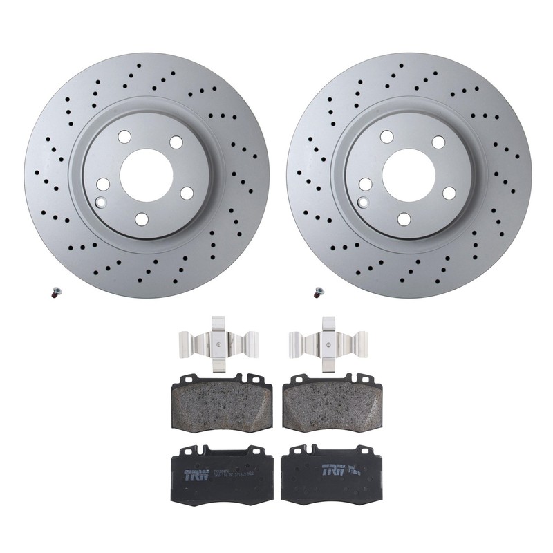Hella Front Rotors TRW Pro Low-Met Disc Brake Pads Kit For C215 CL500 W220 S430