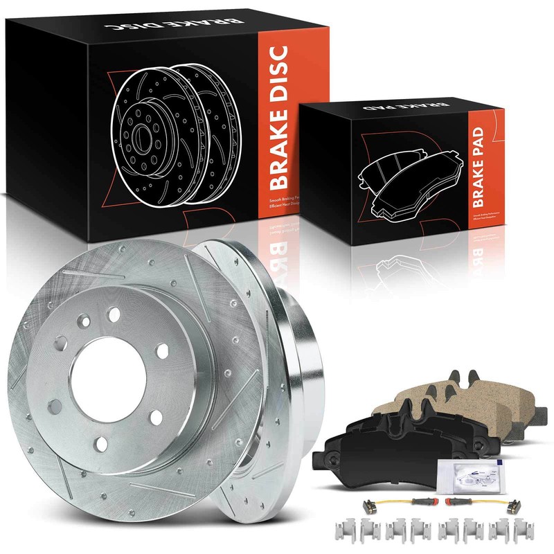 Rear Drilled Brake Rotors & Ceramic Brake Pads for Dodge Freightliner 2007-2018