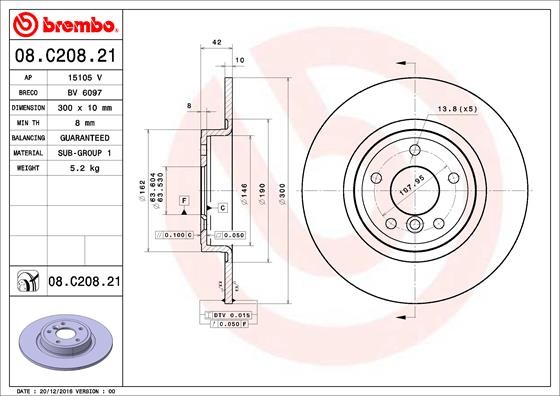 Brembo 08.C208.21 Brake Disc for Jaguar