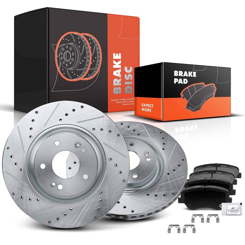 Front Drilled Brake Rotor & Ceramic Brake Pad for Hyundai Azera 2012-2017 3.3L