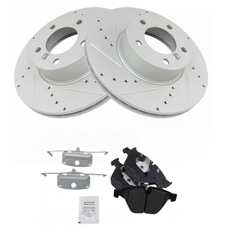 TRQ Front Semi-Metallic Brake Pad Performance Drilled Slotted Coated Rotor Kit gallery