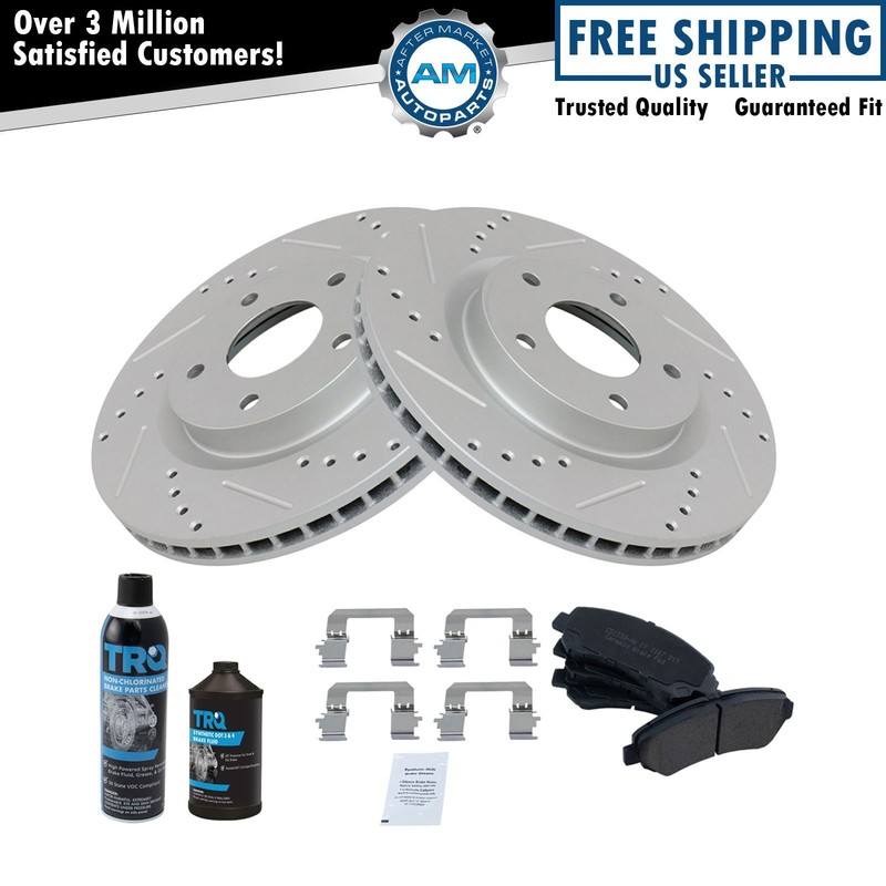 Front Ceramic Brake Pad Performance Coated Rotor Kit w/Chemicals