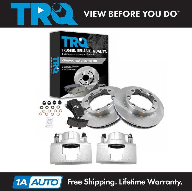 TRQ Front Ceramic Disc Brake Pad Rotor & Caliper Kit for Chevy GMC K3500