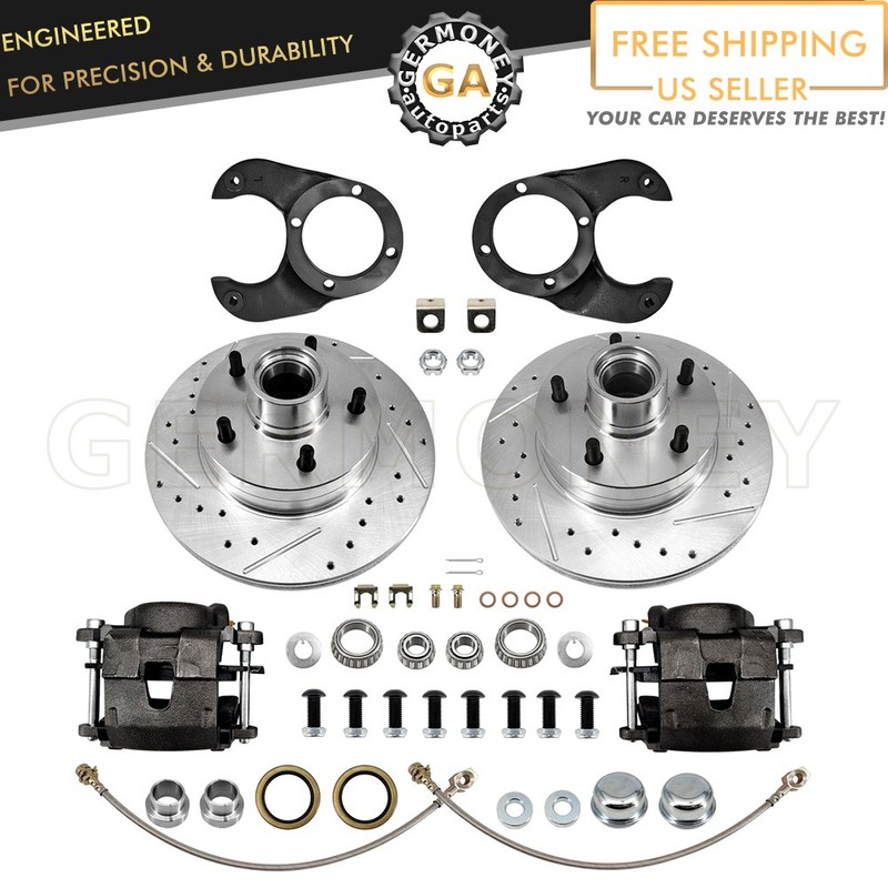Silver Front Disc Brake Kit 5 on 4-3/4 Metric Caliper For 1937-1948 Ford Spindle