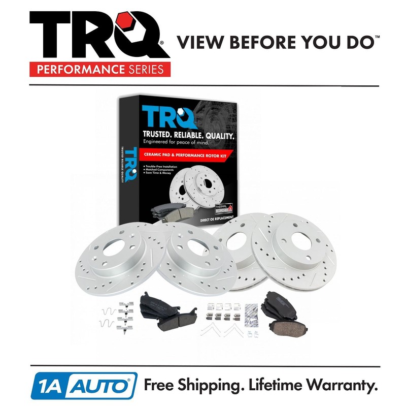 TRQ Performance Brake Rotor Drilled Slotted Zinc & Posi Ceramic Pad Front Rear
