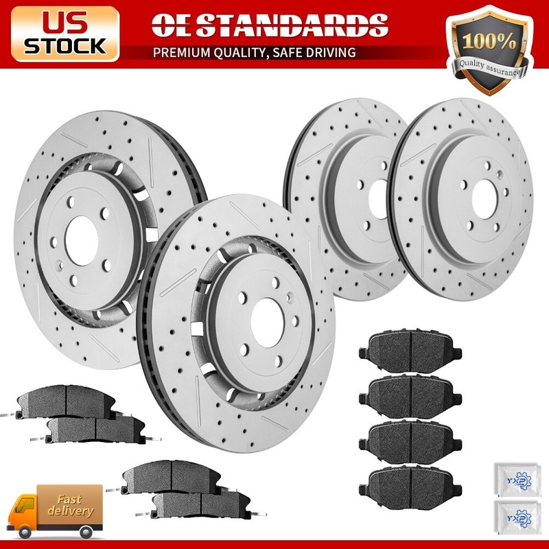 Front Rear Vented Brake Rotors Pads for Ford Explorer Flex w/ Heavy Duty Brakes