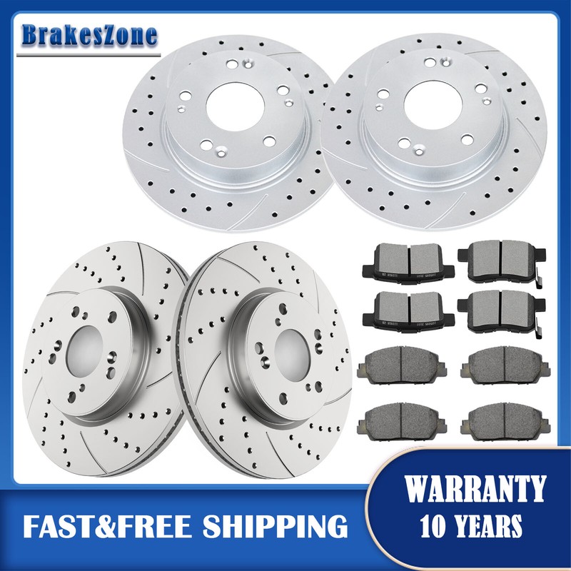 293mm Front 282mm Rear Brake Rotors Pads fit for Honda Accord Drilled Slotted