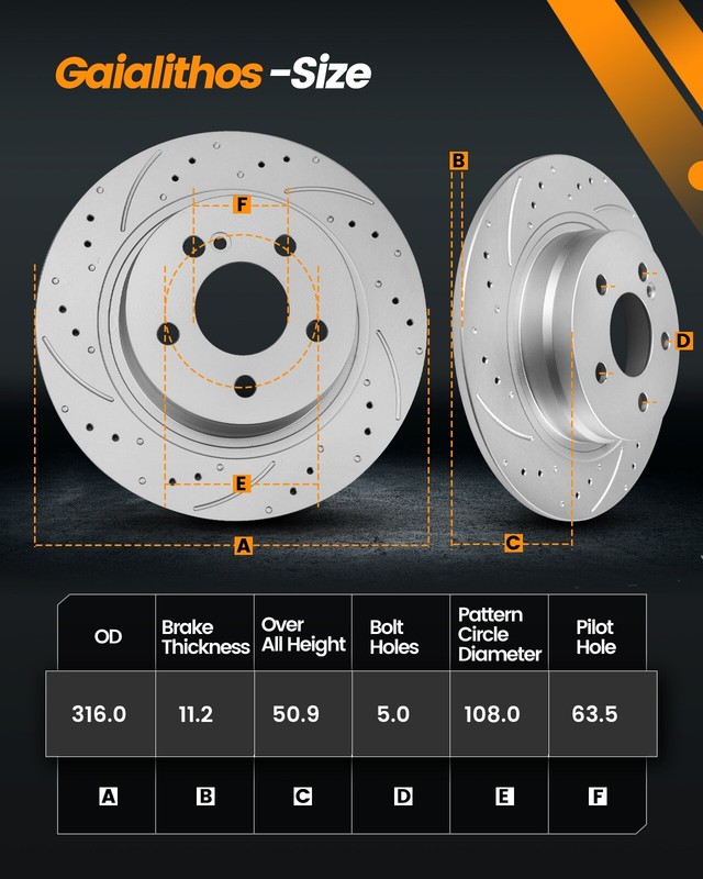 5 LUG Rear Disc Brake Rotors Ceramic Pads for 2017-2019 Ford Escape 316mm FWD gallery