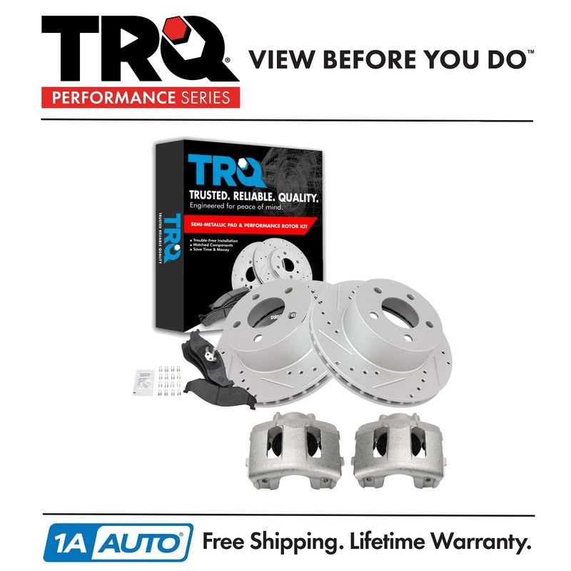 TRQ Front Brake Calipers Pads & Drilled Rotors Fits Cherokee Comanche Wrangler