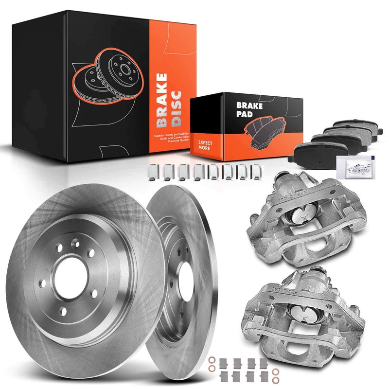 Disc Rotors & Pads + Caliper for Ford Explorer 11-19 Taurus Flex Lincoln Rear