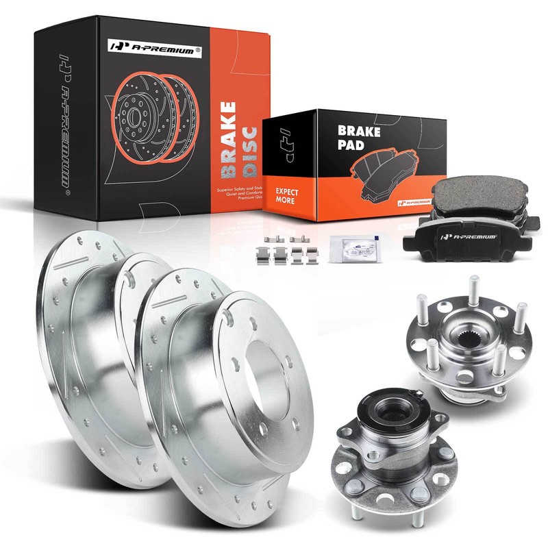 8Pcs Rear Drilled Brake Rotor & Pad + Hub Bearing for Jeep Compass Patriot Dodge
