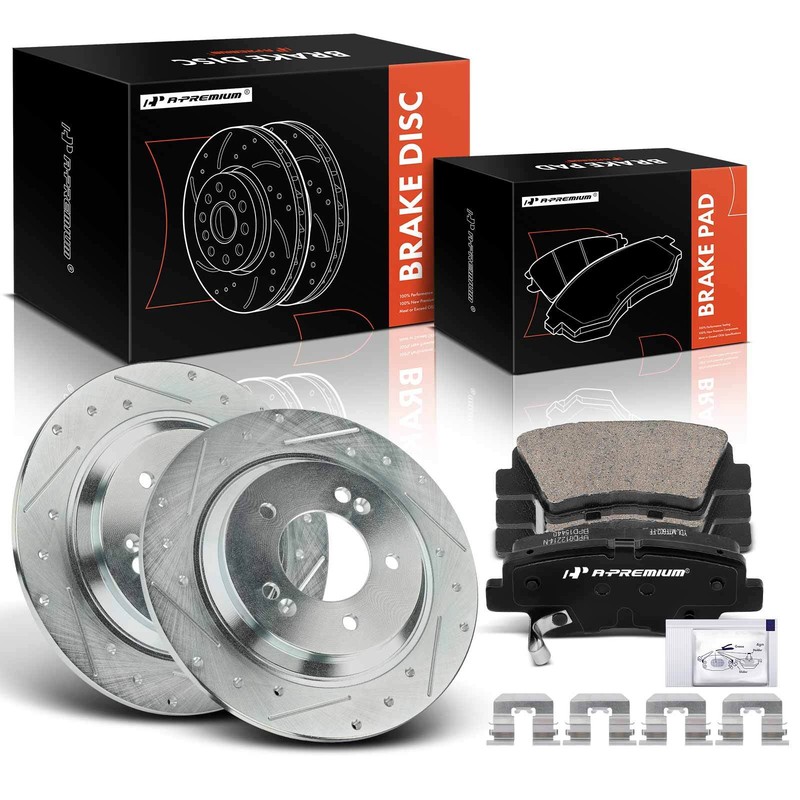 A-Premium Rear Drilled Brake Rotors & Ceramic Pads for Hyundai Sonata Kia Optima