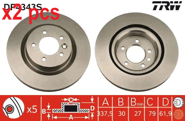 X2 PCS L&R SIDES FRONT BRAKE DISC DF4343S