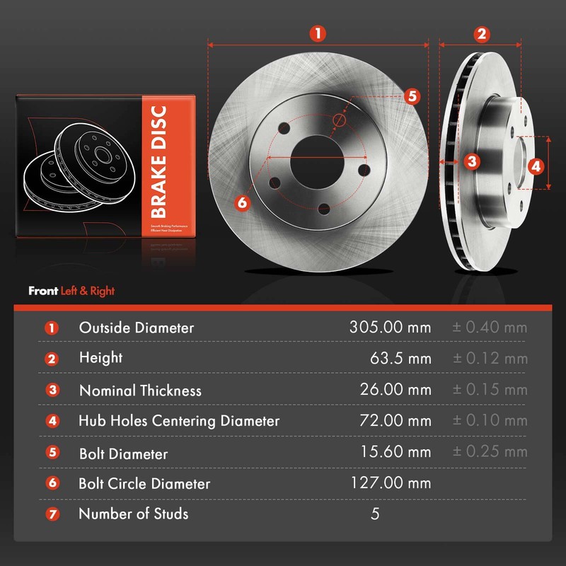 Pair Front Disc Brake Rotors for Jeep Grand Cherokee 1999-2004 4.0L 4.7L Vented gallery