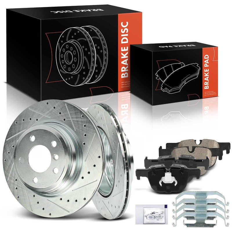 Rear Drilled Brake Rotors + Ceramic Brake Pads for BMW 335i GT xDrive 328i 330i