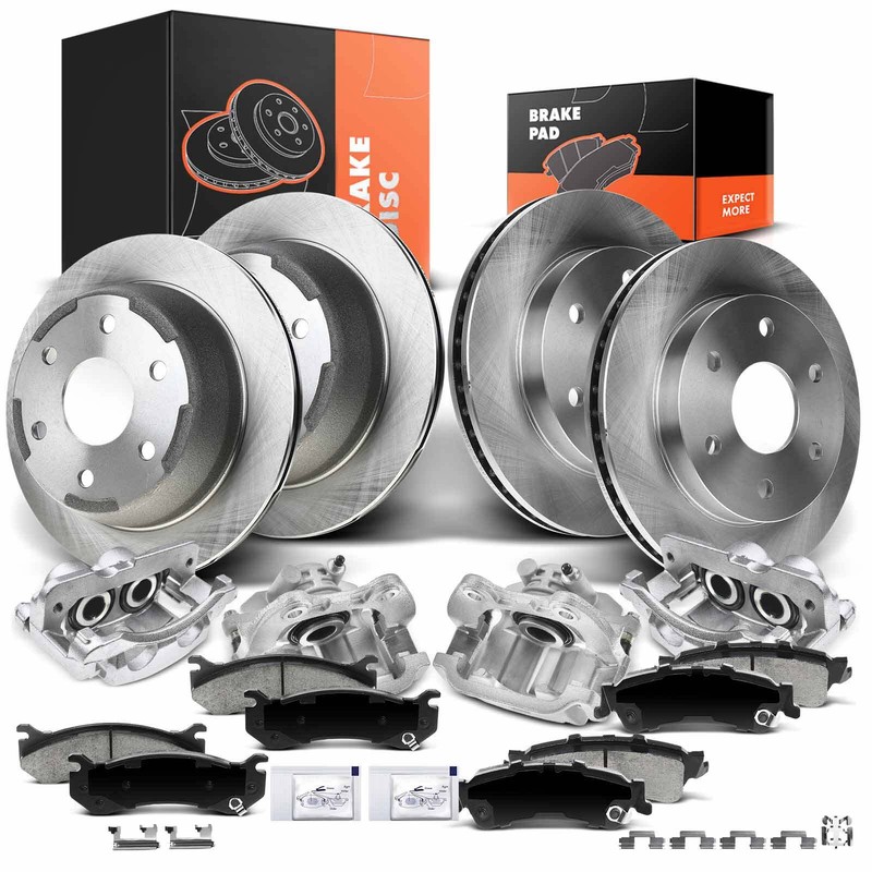16pcs Disc Rotors & Brake Pads + Brake Caliper for Chevrolet GMC Front & Rear