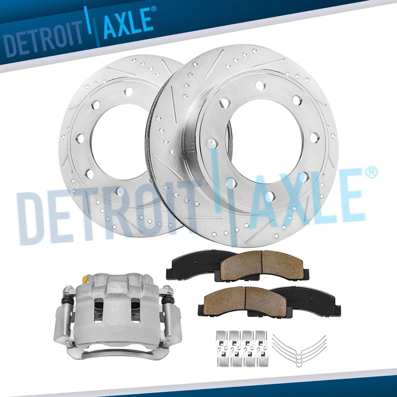 Front Drilled Rotors Left Caliper Brake Pads for 1999-04 F-250 F-350 Super Duty