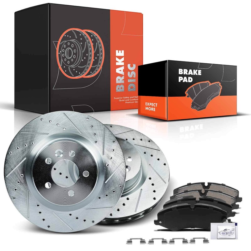 Front Drilled Brake Rotor & Ceramic Pad for Land Rover Range Rover LR4 Discovery