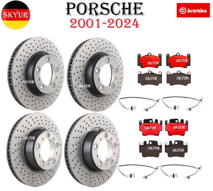 Front & Rear Rotors & Pads w/ Sensors For 01-24 Porsche 718 & 911 Vehicle BREMBO