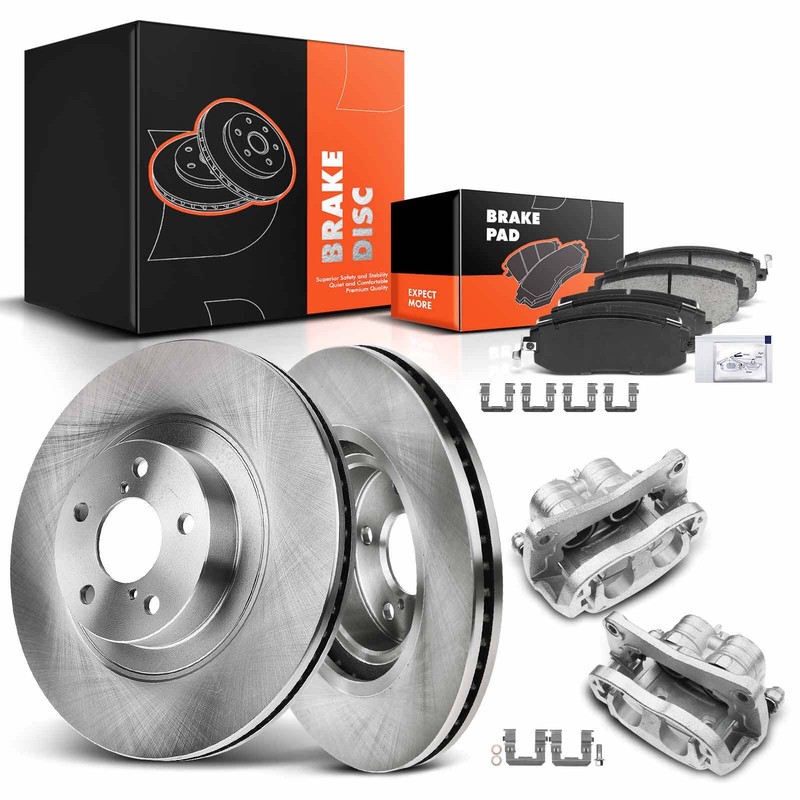 Front Disc Rotors & Ceramic Brake Pads + Brake Caliper for Subaru Legacy Outback