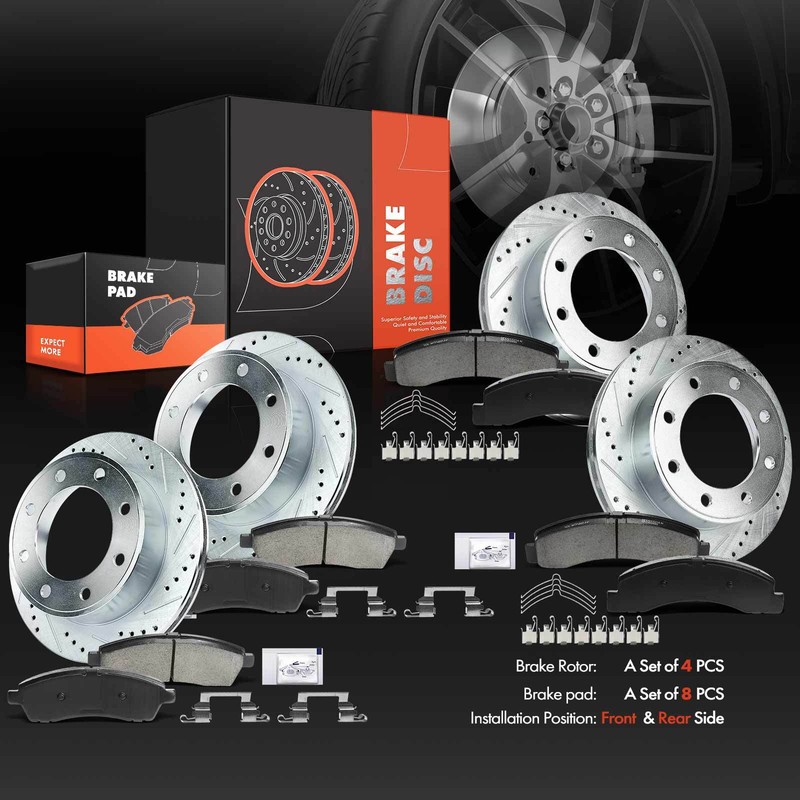 Front &Rear Drilled Brake Rotors &Brake Pads for Ford F-250 Super Duty 1999-2004 gallery