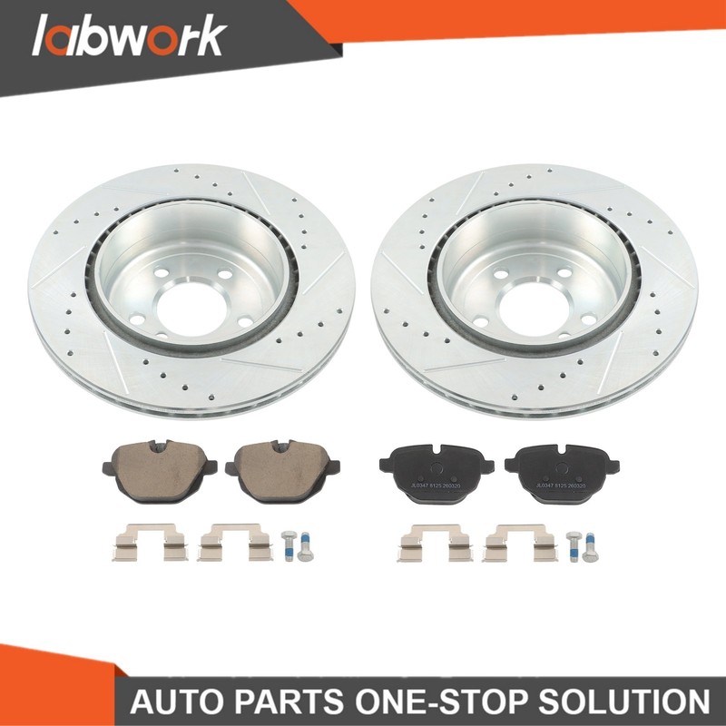Labwork 6x Drilled Brake Rotor & Ceramic Brake Pad Rear For BMW F10 528i 535i gallery