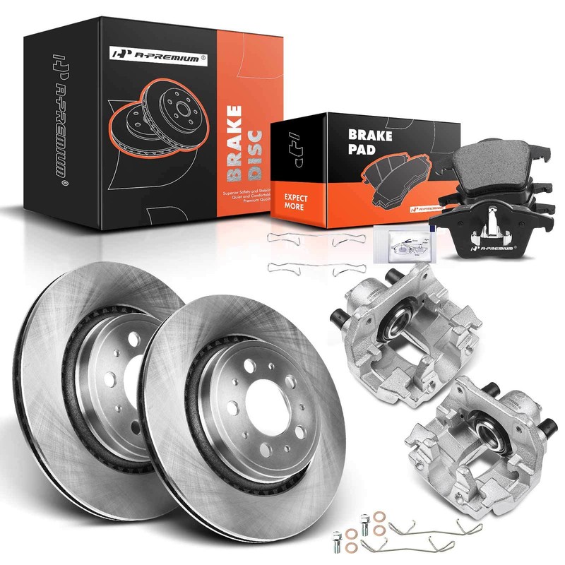 New Rear Disc Brake Rotors & Brake Pads + Brake Caliper for Volvo XC90 2003-2014