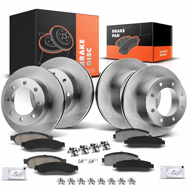 Front & Rear Disc Brake Rotors & Brake Pads for Ford F-250 Super Duty 08-12 4WD