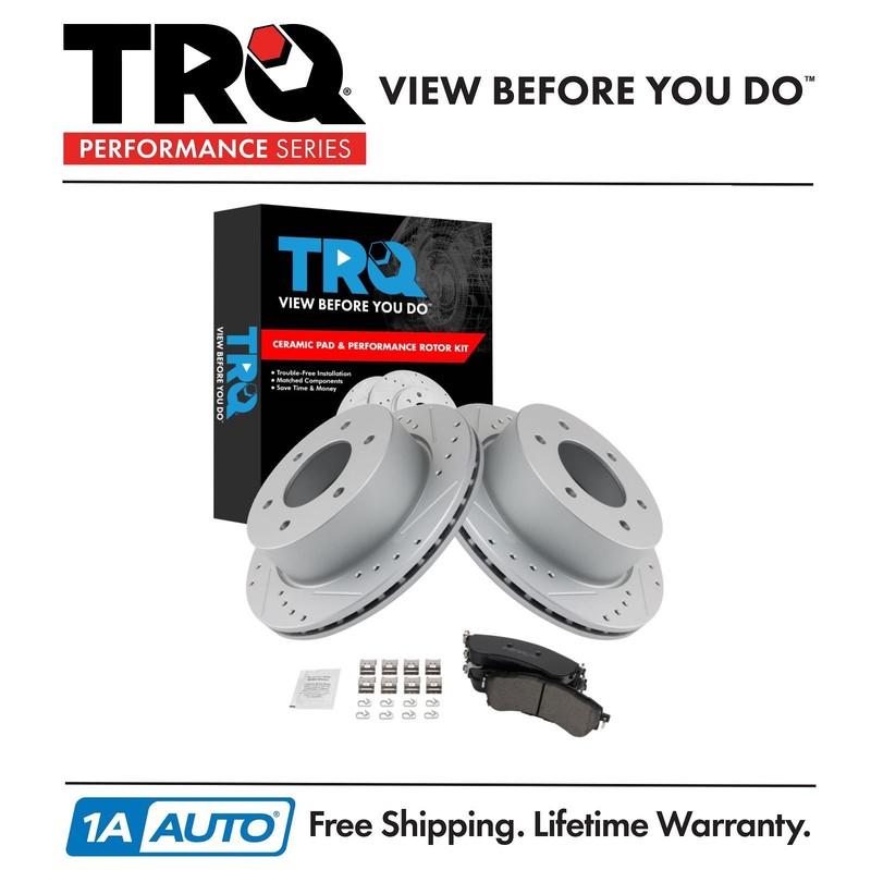 TRQ Performance Rear Brake Pad & Rotor Kit Ceramic Premium G-Coated Fits Ford