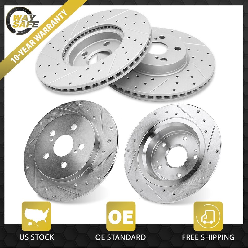 Front & Rear Brake Rotors Drilled Kit for Toyota Matrix Corolla Pontiac Vibe