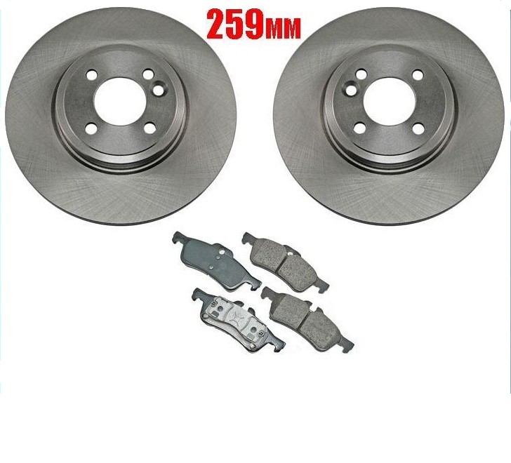 Fits For Mini Cooper (2) 258MM Solid Rear Brake Disc Rotors & Pads to 06/06