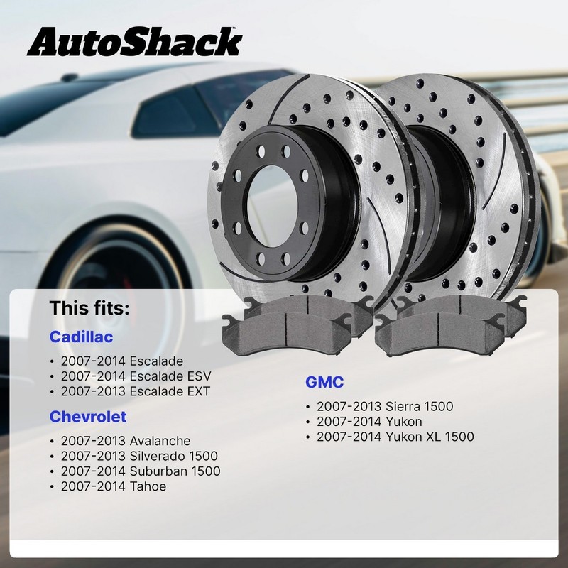 Front & Rear Drilled Slotted Brake Rotors Black & Pads for Chevy Silverado 1500 gallery