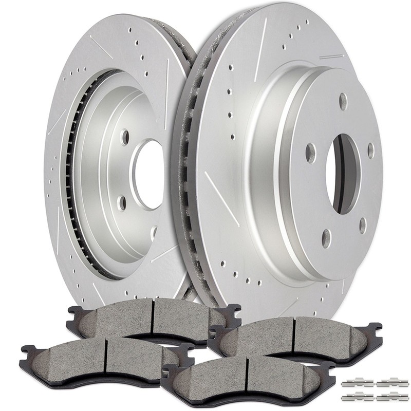 2x Front Drilled Rotors + 4x Ceramic Brake Pads For 2004-2006 Dodge Durango
