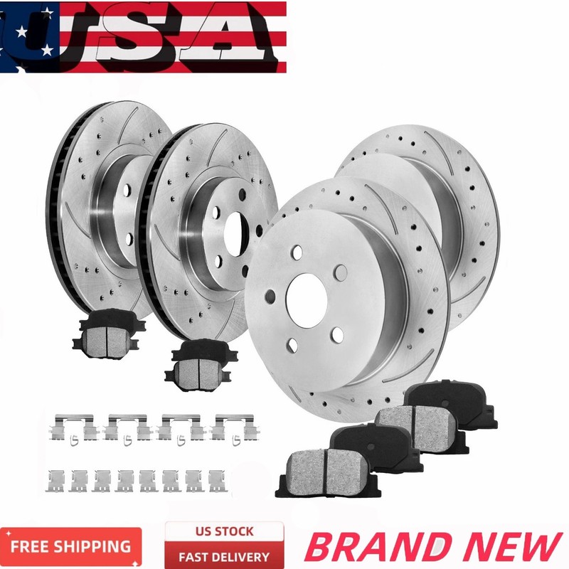 Front and Rear Drilled Disc Rotors Ceramic Brake Pads for 2005 – 2010 Scion tC
