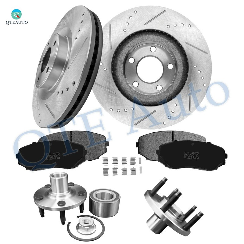8PC Front 320 Drilled Brake Rotors-Ceramic Brake Pad-Hub For 2007-2010 Ford Edge