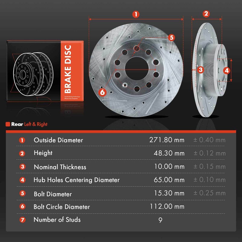 271.8mm Drilled Brake Rotor for Audi A3 Volkswagen Beetle e-Golf 15-19 Rear Side gallery