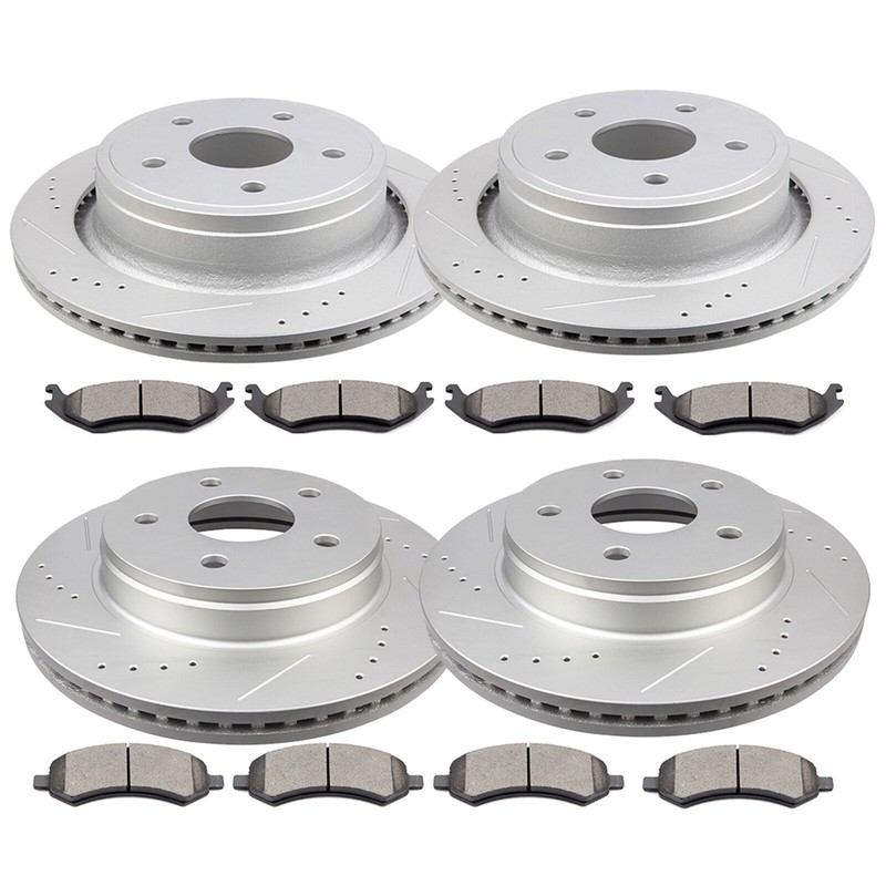 FRONT REAR DRILL SLOT BRAKE ROTORS CERAMIC PADS FOR 06 – 18 DODGE RAM 1500 5 LUG