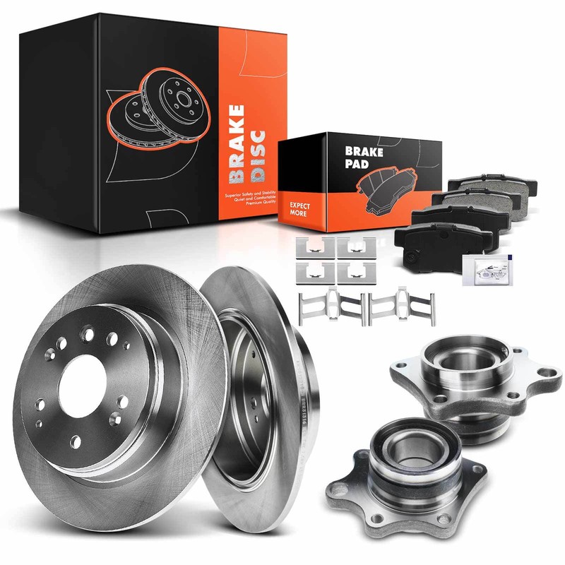 Rear Disc Brake Rotor & Ceramic Pads + Wheel Hub Bearing for Honda Element 03-11