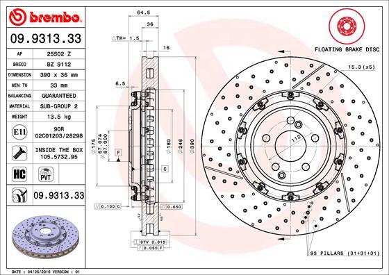 Brake Disc Front Brembo Fits C-Class SL AMG GT SLS 4.0 5.4 6.0 6.2 6.3 gallery