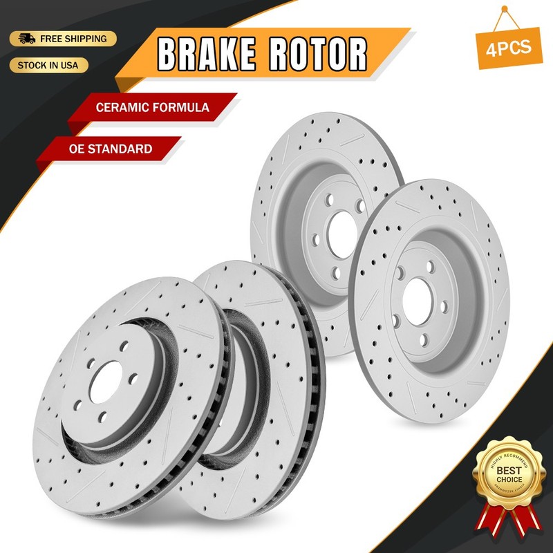 Front Rear Drilled Disc Brake Rotors for 2017-2019 Ford Fusion Sport